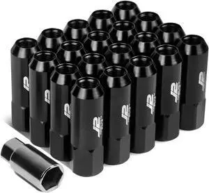 J2 Engineering LN-T7-003-125-BK J2 Engineering 7075 -T6 Forged Aluminum M12 x 1.25 20Pcs 60mm Height Open -End Lug Nut Set w / Socket Adapter Black