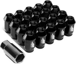 J2 Engineering LN-T7-023-125-BK J2 Engineering 7075 -T6 Forged Aluminum M12 x 1.25 20Pcs 40mm Height Open -End Lug Nut Sets w / Socket Adapter Black
