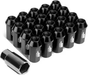 J2 Engineering LN-T7-019-125-BK J2 Engineering 7075 -T6 Forged Aluminum M12 x 1.25 20Pcs 45mm Height Open-End Lug Nut w/ Adapter Black