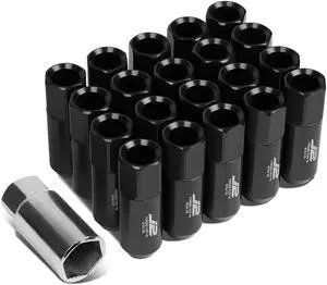 J2 Engineering LN-T7-003-15-BK J2 Engineering 7075 -T6 Forged Aluminum M12X1.5 20Pcs 60mm Height Open -End Lug Nut Set w / Socket Adapter (Black)