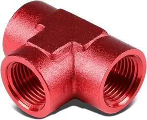 DNA Motoring FT-1-9014-03-RD FEMALE 1/8"-27 NPT PIPING RED ANODIZED FINISH ALUMINUM TEE FITTING ADAPTER
