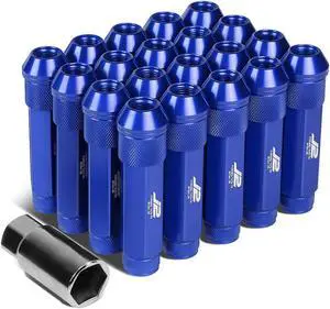 J2 Engineering LN-T7-027-125-BL J2 Engineering 7075 Aluminum M12 x 1.25 20 Pcs 90mm Open End Lug Nut Set with Adapter Blue