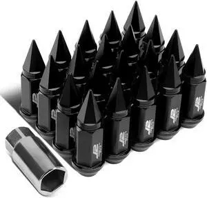 J2 Engineering LN-T7-020-125-BK J2 Engineering 7075 -T6 Forged Aluminum M12 x 1.25 20Pcs 75mm Height Spiky Cap Lug Nut w/ Adapter Black
