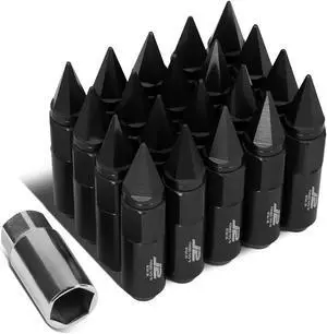 J2 Engineering LN-T7-017-15-BK J2 Engineering 7075 -T6 Forged Aluminum M12X1.5 20Pcs 90mm Height Spiky Cap Lug Nut Set w / Socket Adapter (Black)