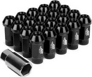 J2 Engineering LN-T7-014-125-BK J2 Engineering 7075 -T6 Forged Aluminum M12 x 1.25 20Pcs 50mm Height Knurled Top Lug Nut w/ Adapter Black