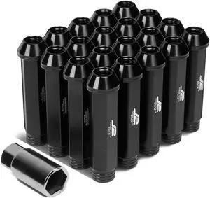 J2 Engineering LN-T7-001-125-BK J2 Engineering 7075 Aluminum M12 x 1.25 20 Pcs 90mm Open End Lug Nut Set with Adapter Black