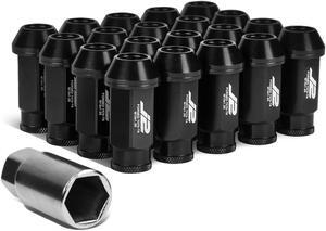 J2 Engineering LN-T7-004-125-BK J2 Engineering 7075 -T6 Forged Aluminum M12 x 1.25 20Pcs 50mm Open -End Lug Nut w/ Socket Adapter Key ( Black )