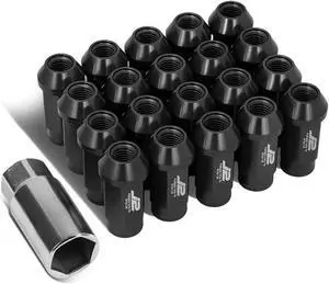 J2 Engineering LN-T7-013-15-BK J2 Engineering 7075 -T6 Forged Aluminum M12X1.5 20Pcs 50mm Height Open -End Lug Nut Sets w / Socket Adapter (Black)