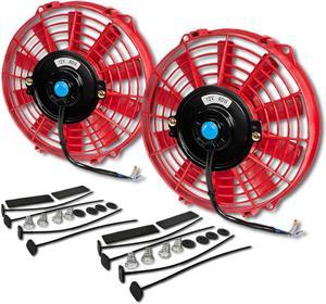DNA Motoring RAF-9-RD+FMK-X2 2Pcs 9" Inch High Performance Electric Radiator Cooling Fan kit (Red)