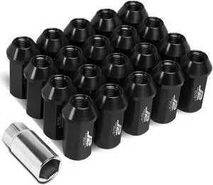 J2 Engineering LN-T7-019-15-BK J2 Engineering 7075 -T6 Forged Aluminum M12 x 1.5 20Pcs 45mm Open -End Lug Nut w/ Adapter Black