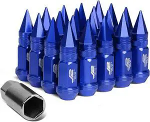 J2 Engineering LN-T7-022-125-BL J2 Engineering 7075 -T6 Forged Aluminum M12 x 1.25 20Pcs 80mm Spiked Cap Lug Nut w/ Socket Adapter ( Blue )