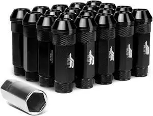 J2 Engineering LN-T7-026-125-BK J2 Engineering 7075 -T6 Forged Aluminum M12 x 1.25 20Pcs 70mm Open -End Lug Nut w/ Socket Adapter ( Black )
