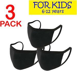 Face Mask Reusable Washable Covering Clothing Masks For Kids Pack Of 3 (Kids Size - Black)