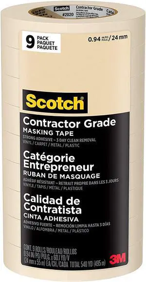 3M 2020 Scotch Contractor Grade Masking Tape: 0.94 in x 60 yds. (Tan) *9-pack