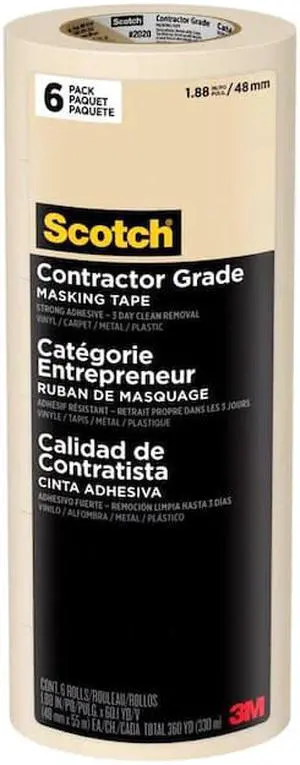 3M 2020 Scotch Contractor Grade Masking Tape: 1.88 in x 60 yds. (Tan) *6-pack