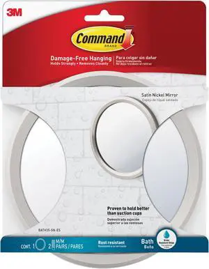 Command Bath Mirror: 6.82 in. diameter (Satin Nickel)