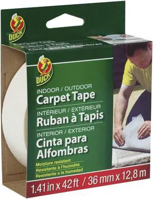 Duck Brand Indoor/Outdoor Fiberglass Double-Sided Carpet Tape [Permanent]: 1.41 in. x 42 ft. (White)