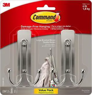 Command Large Double Hooks [Removable]: 2-pack (Satin Brass)