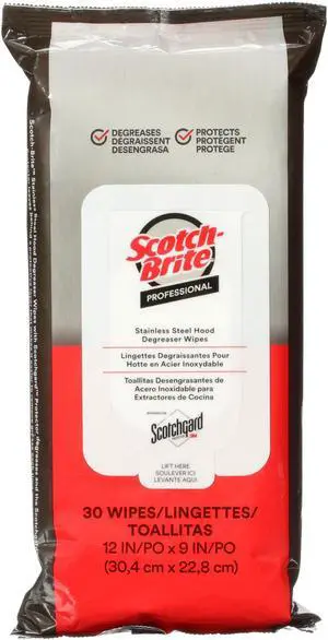 Scotch-Brite Stainless Steel Hood Degreaser Wipes [with Scotchgard]: 1-Pack / 30 Wipes (White) *1-pack