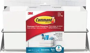 Command Bath Wall & Cabinet Organizer: 9.5 in. x 4.4 in. x 4.4 in. (Satin Nickel)