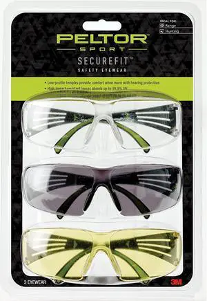 Peltor Sport SecureFit Safety Eyewear: Clear + Amber + Gray Lenses, Anti-Fog / 3-pack (Multicolored)