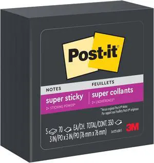 Post-it Black Super Sticky Notes: 3 in. x 3 in. (Black) *70-sheets per pad / 5-pack