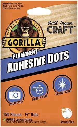 Gorilla Permanent Adhesive Dots [Double-Sided] (104905): 1/2 in. width (Clear) *150 dots