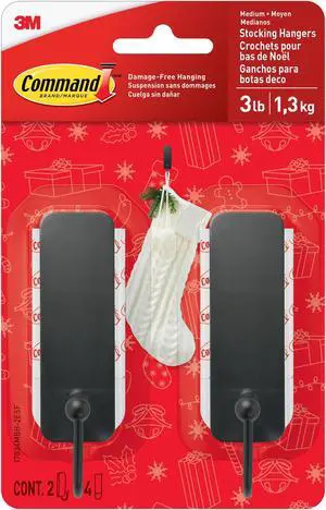 Command Medium Stocking Hangers [Removable]: 2-pack (Matte Black)