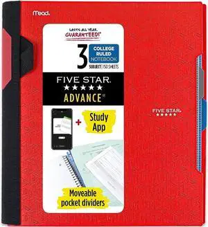 Five Star Advance 3-Subject Spiral Guard Notebook [College Ruled]: 8-1/2 in. x 11 in. (Red)