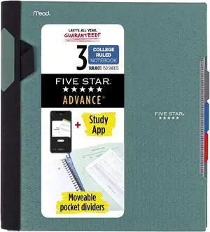 Five Star Advance 3-Subject Spiral Guard Notebook [College Ruled]: 8-1/2 in. x 11 in. (Green)