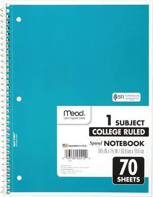 Mead 1-Subject Spiral Notebook [College Ruled]: 7-1/2 in. x 10-1/2 in. (Blue) *70 sheets