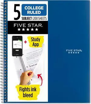 Five Star 5-Subject Spiral Notebook [College Ruled]: 8 in. x 0.319 yds. (Blue)