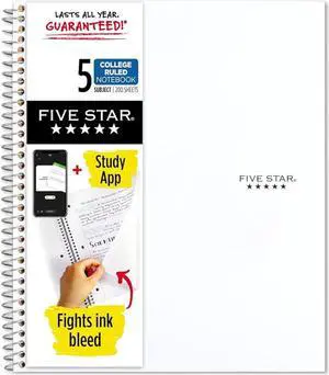 Five Star 5-Subject Spiral Notebook [College Ruled]: 8 in. x 0.319 yds. (White)