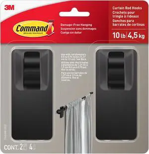 Command Curtain Rod Hooks [Removable]: 2-pack (Matte Black)