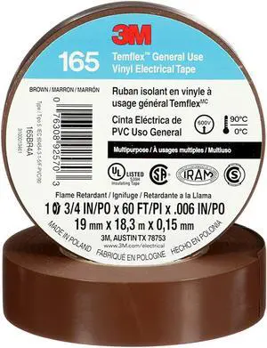 3M Temflex Solvent-Free Vinyl Electrical Tape [6 mil] (165): 3/4 in. x 60 ft. (Brown) *10-pack