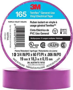 3M Temflex Solvent-Free Vinyl Electrical Tape [6 mil] (165): 3/4 in. x 60 ft. (Purple) *10-pack