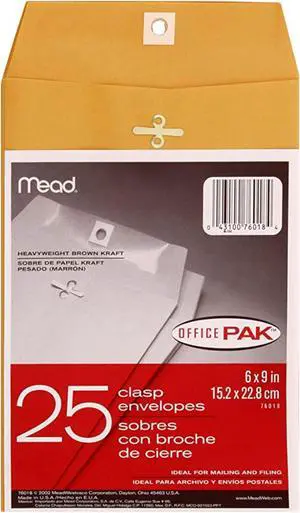 Mead Clasp Closure Envelopes: 6 in. x 9 in. (Brown) *25 count