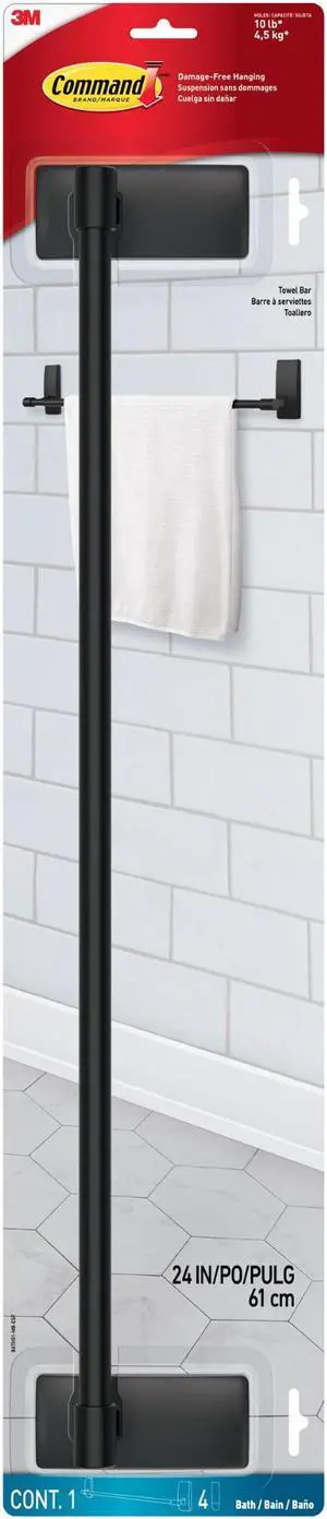 Command Bath Towel Bar [Removable]: 24 in. width (Matte Black) *4 strips