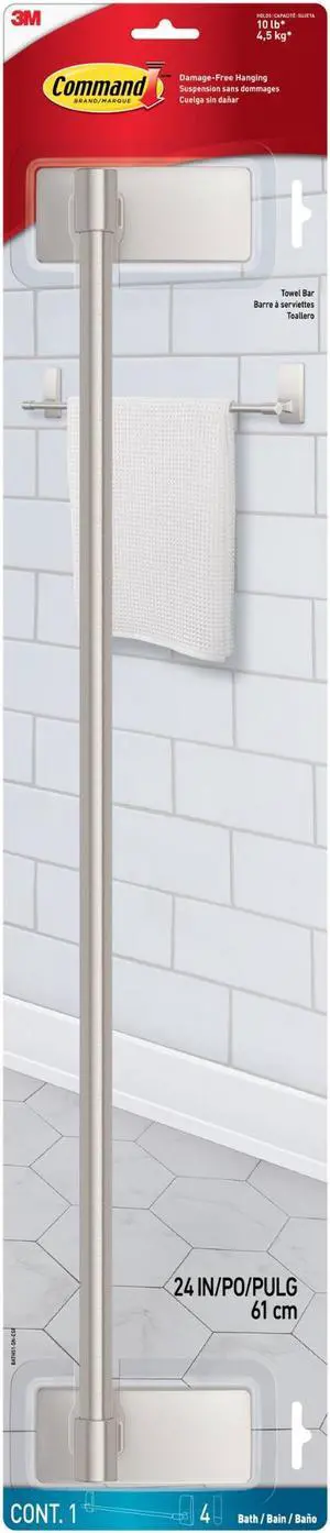 Command Bath Towel Bar [Removable]: 24 in. width (Satin Nickel) *4 strips