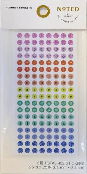 Post-it Noted Planner Dots / Stickers: 0.25 in. diameter / 680 dots/pack (Assorted Colors)