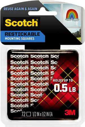 Scotch Restickable Mounting Squares: 1/2 in. width (Clear) *72-pack