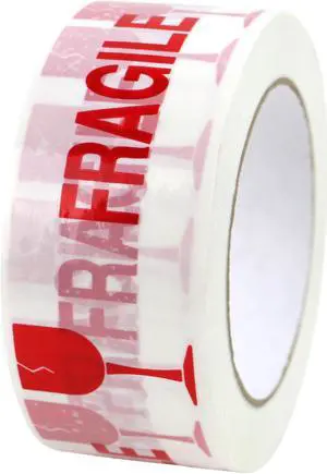FindTape Printed Carton Sealing Tape (BOPP-LEG): 2 in. (48mm actual) x 110 yds. (White with Red "FRAGILE" printing)