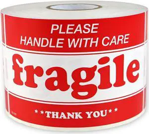 FindTape Fragile Labels [Manufactured in USA]: 3 in. x 5 in. (White with Red "FRAGILE HANDLE WITH CARE" printing) *500-labels