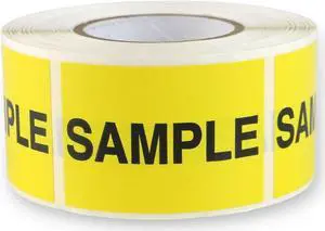 FindTape Production & Quality Control Labels [Manufactured in USA]: 1-3/8 in. x 2 in. (Yellow with Black "SAMPLE" printing) *500-labels