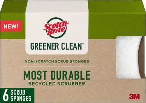 Scotch-Brite Greener Clean Non-Scratch Scrub Sponge: 3.3 in. x 2.6 in. x 0.7 in. / 6-pack (White)