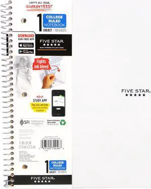 Five Star 1-Subject Spiral Notebook [College Ruled]: 8-1/2 in. x 11 in. (White)