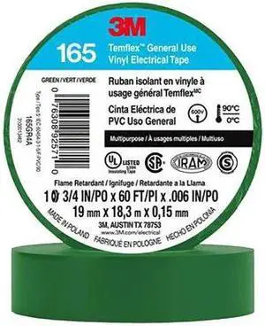 3M Temflex Solvent-Free Vinyl Electrical Tape [6 mil] (165): 3/4 in. x 60 ft. (Green) *10-pack