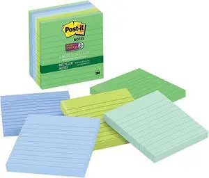 Post-it Recycled Notes [Super Sticky Lined]: 4 in. x 4 in. (Wanderlust Collection) *90-sheets per pad / 6-pack