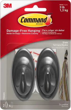 Command Medium Terrace Hooks [Removable]: 2-pack (Slate Gray) *2-pack