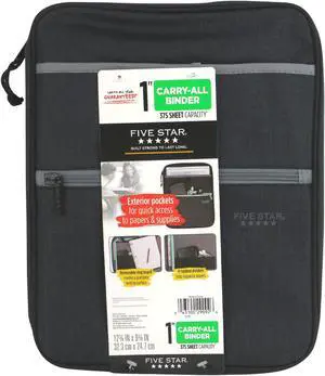 Five Star Carry-All Zipper Binder: 1 in. / 375 sheet capacity   (Black)